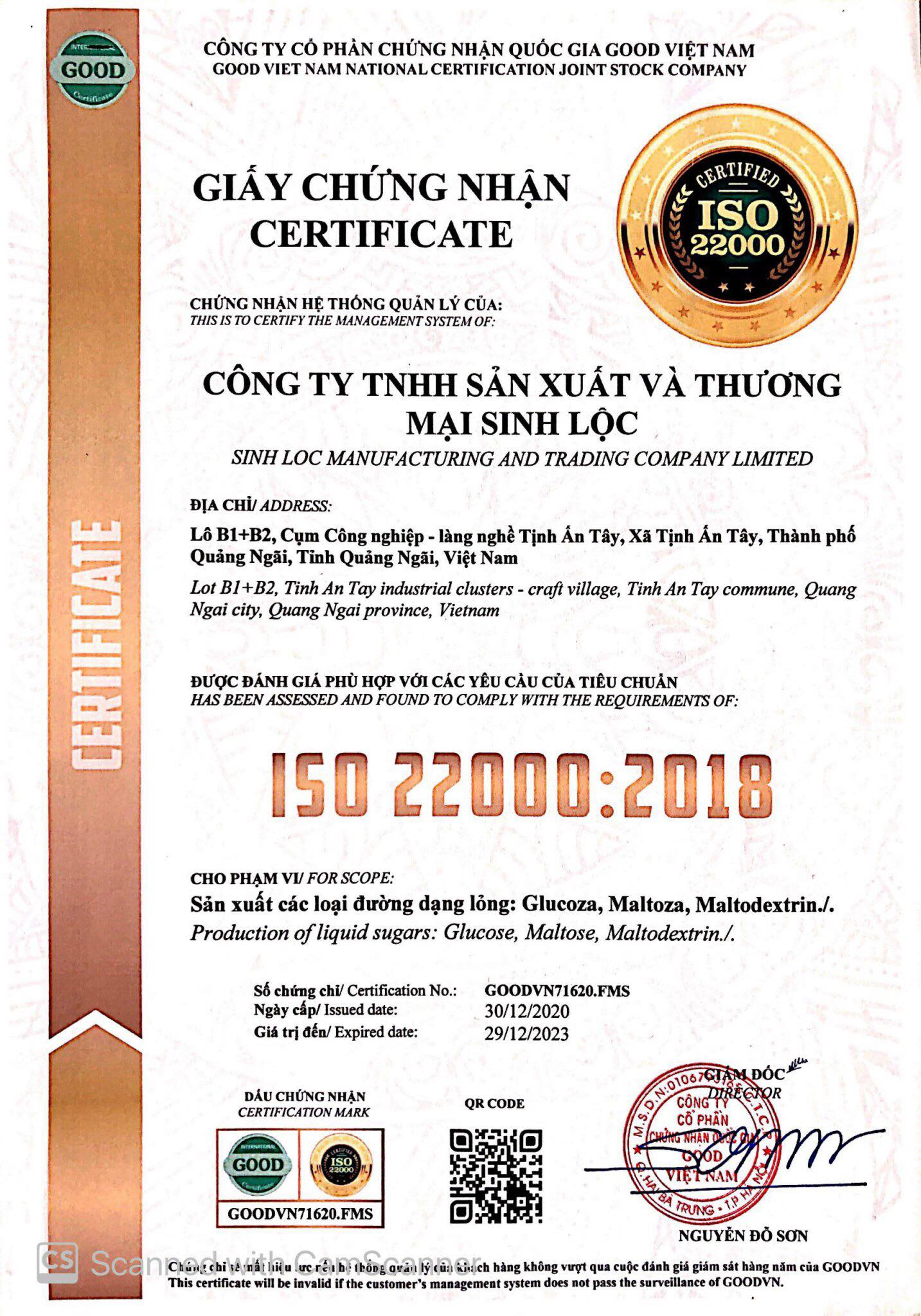 Đạt chứng nhận ISO 22000:2018
